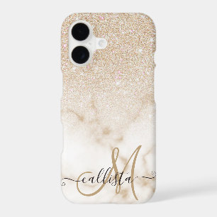 Glamorous Gold White Glitter Marble Gradient Ombre iPhone 17 Case