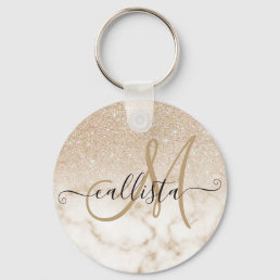 Glamorous Gold White Glitter Marble Gradient Ombre Keychain