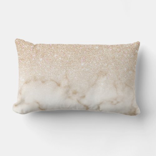 Glamorous Gold White Glitter Marble Gradient Ombre Lumbar Pillow