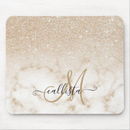 Glamorous Gold White Glitter Marble Gradient Ombre Mouse Pad