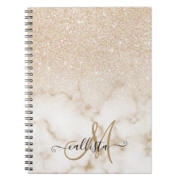 Glamorous Gold White Glitter Marble Gradient Ombre Notebook