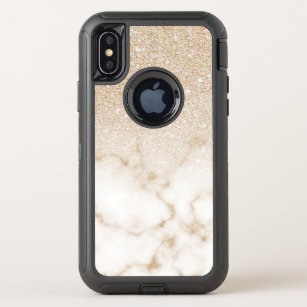Glamorous Gold White Glitter Marble Gradient Ombre OtterBox Defender iPhone X Case