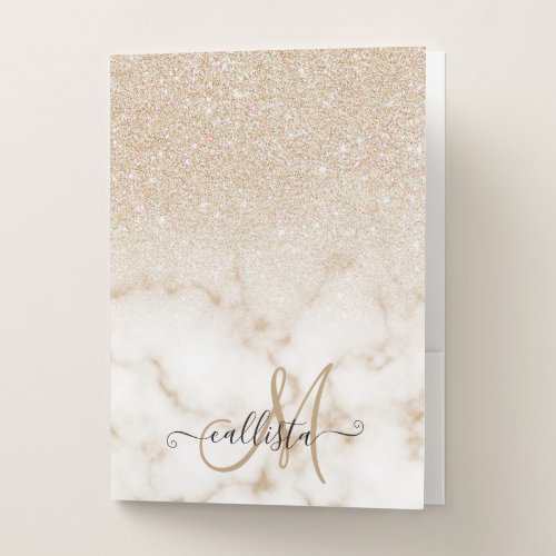 Glamorous Gold White Glitter Marble Gradient Ombre Pocket Folder