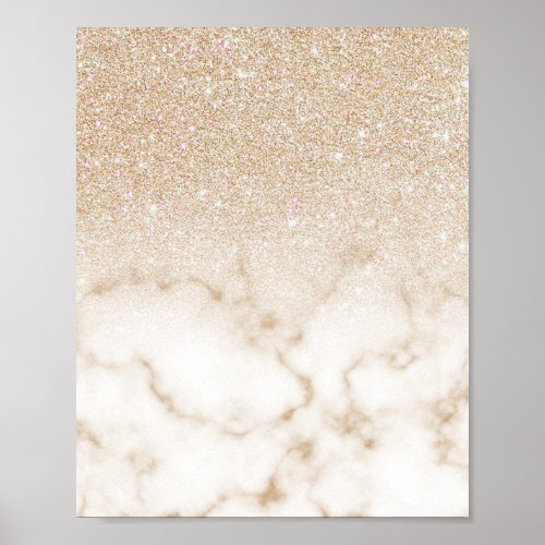 Glamorous Gold White Glitter Marble Gradient Ombre Poster