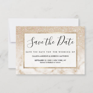 Glamorous Gold White Glitter Marble Gradient Ombre Save The Date