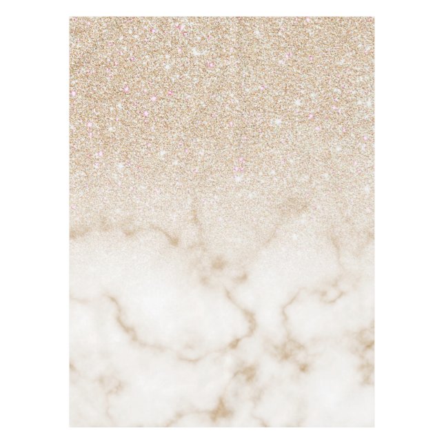 Glamorous Gold White Glitter Marble Gradient Ombre Tablecloth (Front)