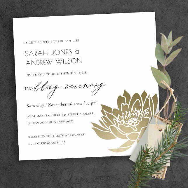 GLAMOROUS GOLD WHITE KRAFT LOTUS FLORAL WEDDING INVITATION (Creator Uploaded)