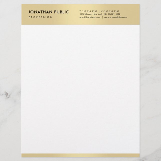 Glamorous Gold White Modern Minimalist Elegant Letterhead (Front)