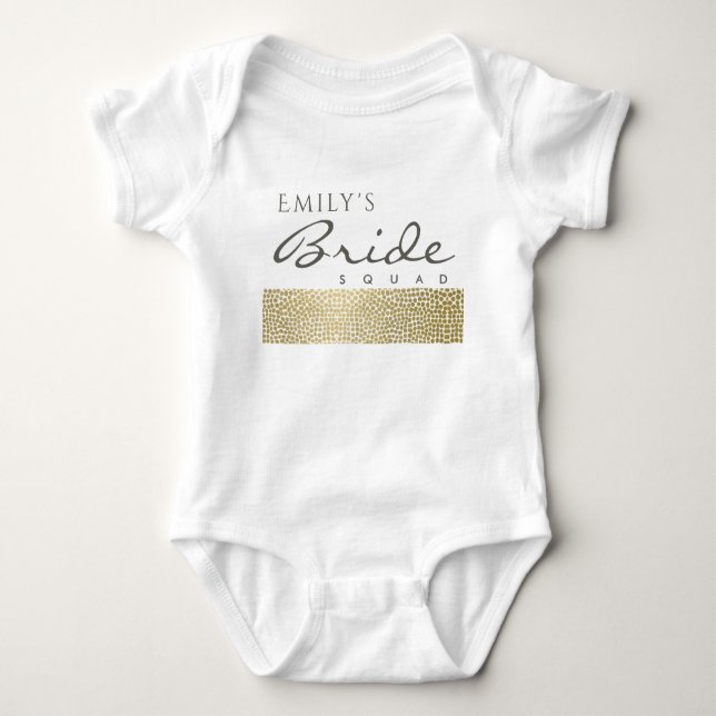 GLAMOROUS GOLD WHITE MOSAIC BRIDE SQUAD MONOGRAM BABY BODYSUIT (Front)