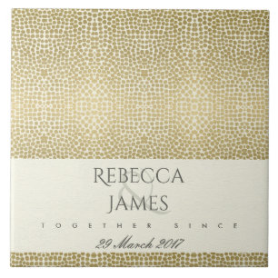 GLAMOROUS GOLD WHITE MOSAIC DOT SAVE THE DATE GIFT TILE