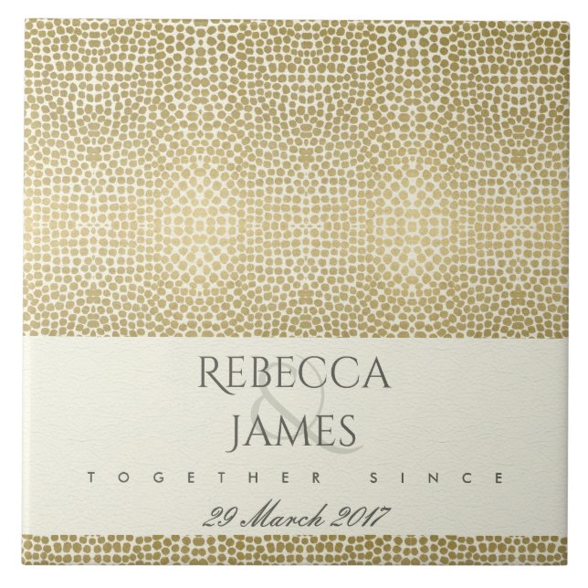 GLAMOROUS GOLD WHITE MOSAIC DOT SAVE THE DATE GIFT TILE (Front)