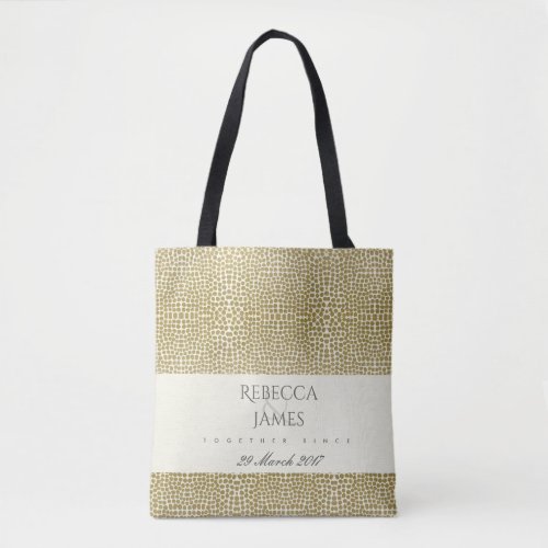 GLAMOROUS GOLD WHITE MOSAIC DOT SAVE THE DATE GIFT TOTE BAG