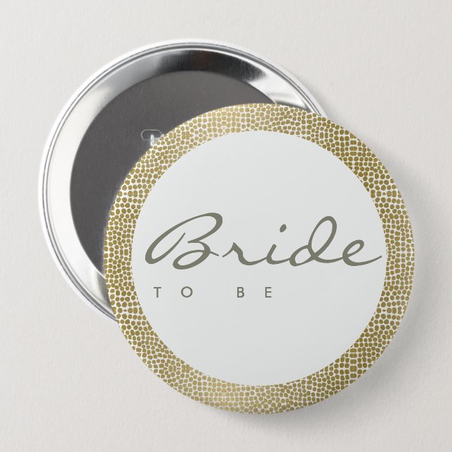 GLAMOROUS GOLD WHITE MOSAIC DOTS  BRIDE TO BE BUTTON (Front & Back)