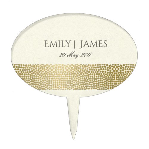 GLAMOROUS GOLD WHITE MOSAIC DOTS PERSONALISED CAKE TOPPER