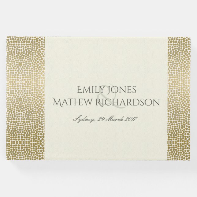 GLAMOROUS GOLD WHITE MOSAIC DOTS PERSONALISED GUEST BOOK (Front)