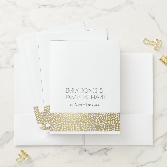 GLAMOROUS GOLD WHITE MOSAIC DOTS PERSONALISED POCKET FOLDER (In Situ)