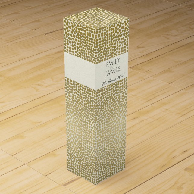GLAMOROUS GOLD WHITE MOSAIC DOTS PERSONALISED WINE GIFT BOX (Front)