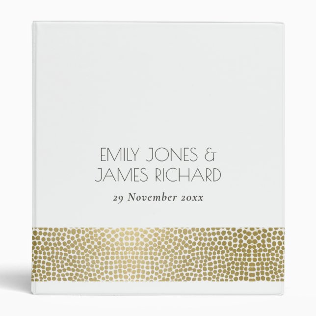 GLAMOROUS GOLD WHITE MOSAIC DOTS WEDDING BINDER (Front)
