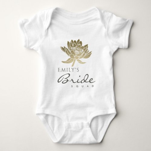 GLAMOROUS GOLD WHITELOTUS BRIDE SQUAD MONOGRAM BABY BODYSUIT