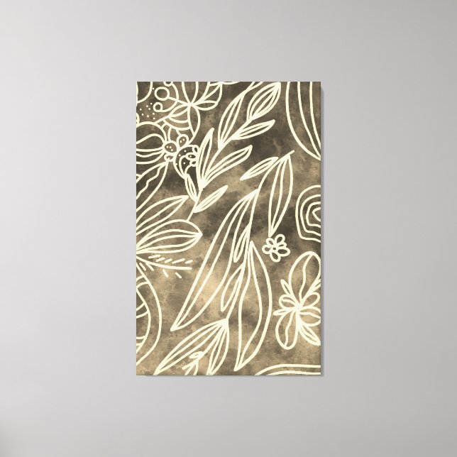 Glamorous Golden and White Botanical Drawing Canvas Print (Front)