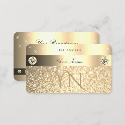 Glamorous Golden Glitter Sparkling Stars Initials Business Card