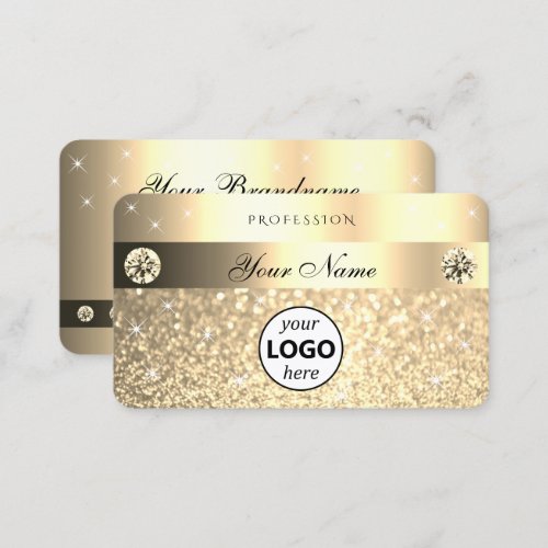 Glamorous Golden Glitter Sparkling Stars with Logo Business Card
