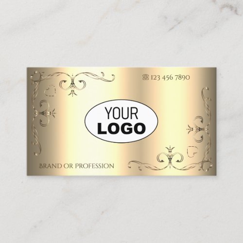 Glamorous Golden Ornaments Ornate Corners Add Logo Business Card