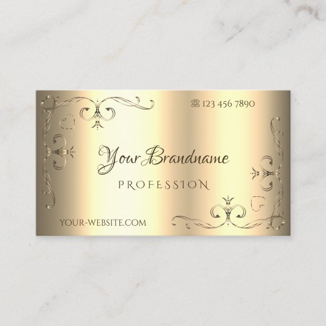 Glamorous Golden Ornaments Ornate Corners Elegant Business Card (Front)