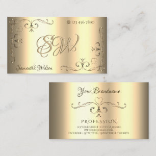 Glamorous Golden Ornaments Ornate Corners Initials Business Card