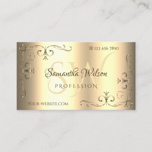 Glamorous Golden Ornate Corners Ornaments Initials Business Card
