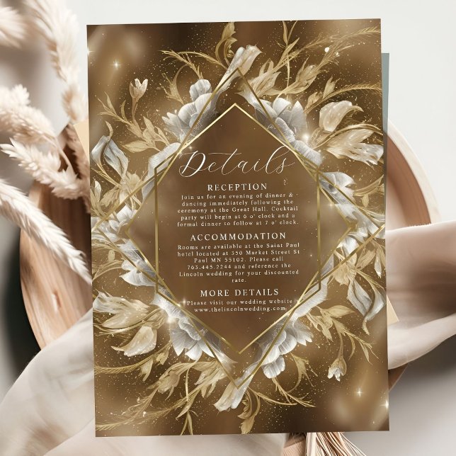 Glamorous Golden Themed Floral Wedding Enclosure Card (Creator Uploaded)