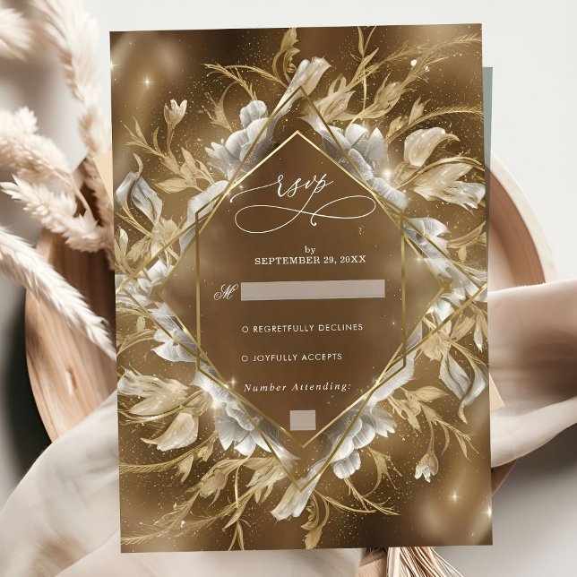 Glamorous Golden Themed Floral Wedding RSVP Card (Creator Uploaded)