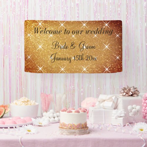 Glamorous golden wedding party welcome banner sign