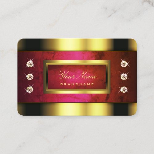Glamorous Golden with Red Marble and Faux Diamonds Business Card