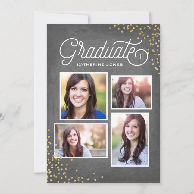 Glamorous Grad 4-Photo Collage Graduation Invitation (Front)