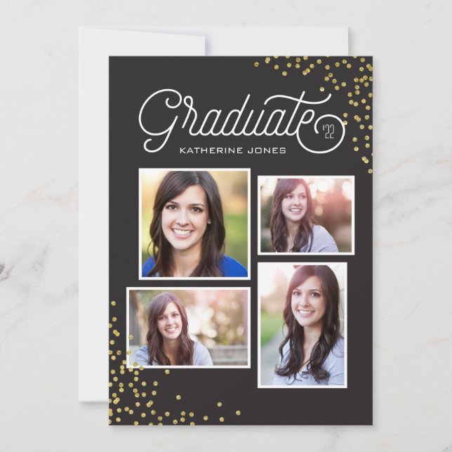 Glamorous Grad 4-Photo Collage Graduation Invitation (Front)