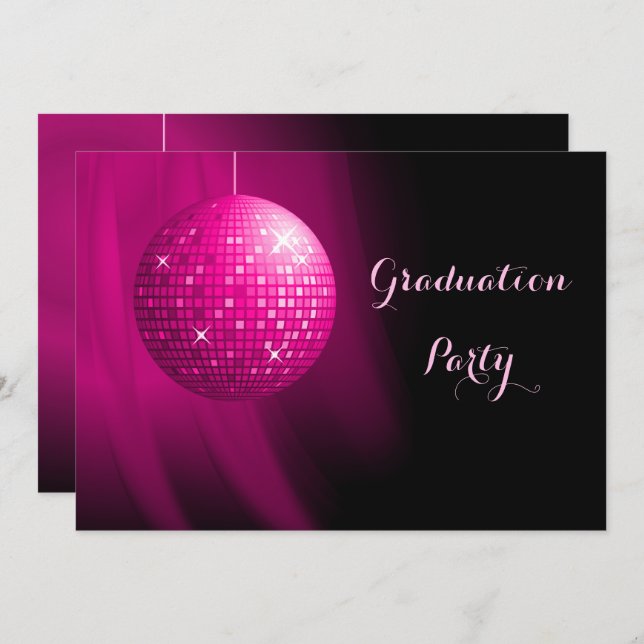 Glamorous Graduation Pink Party Disco Ball Invitation (Front/Back)