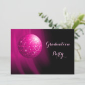 Glamorous Graduation Pink Party Disco Ball Invitation (Standing Front)