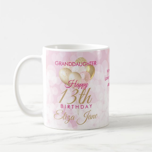 Glamorous Granddaughter 13th Birthday Balloon Coffee Mug (Left)