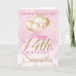 Glamorous Granddaughter 14th Birthday Balloon Card<br><div class="desc">A gorgeous glamorous 14th birthday card for your granddaughter. This fabulous design features blush pink and gold glitter balloons on a rose pink sparkly background.  Personalize with a name to wish someone a very happy fourteenth birthday.</div>
