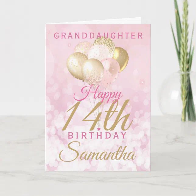 Glamorous Granddaughter 14th Birthday Balloon Card | Zazzle