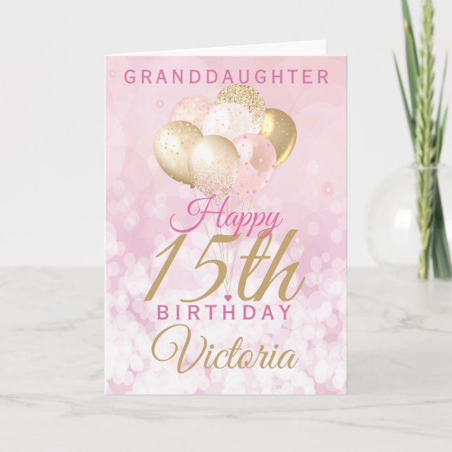 Glamorous Granddaughter 15th Birthday Balloon Card (Front)
