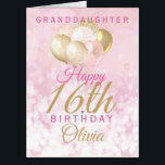 Glamorous Granddaughter 16th Birthday Balloon Card<br><div class="desc">A gorgeous blush pink and glitter balloon jumbo happy 16thbirthday card. This feminine design is the perfect way to wish your granddaughter a happy 16th birthday (or any age!) Personalize with our own custom name and message. Pink and gold colored typography on a bubble effect girly background.</div>