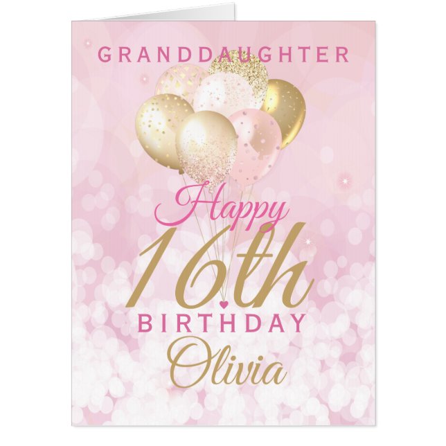 Glamorous Granddaughter 16th Birthday Balloon Card (Front)