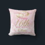 Glamorous Granddaughter 16th Birthday Balloon Throw Pillow<br><div class="desc">A gorgeous glamorous 16th birthday pillow for your granddaughter. This fabulous design features blush pink and gold glitter balloons on a rose pink sparkly background.  Personalize with a name and message to wish someone a very happy sweet sixteenth birthday.</div>