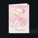 Glamorous Granddaughter 17th Birthday Balloon Card<br><div class="desc">A gorgeous glamorous 17th birthday card for your granddaughter. This fabulous design features blush pink and gold glitter balloons on a rose pink sparkly background.  Personalize with a name to wish your granddaughter a very happy sweet seventeenth birthday.</div>
