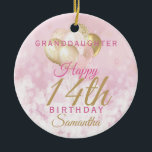 Glamorous Granddaughter 1th Birthday Ceramic Ornament<br><div class="desc">A gorgeous glamorous 14th birthday ornament for your granddaughter. This fabulous design features blush pink and gold glitter balloons on a rose pink sparkly background.  Personalize with a name and message to wish someone a very happy fourteenth birthday.</div>