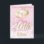 Glamorous Granddaughter 20th Birthday Balloon Card<br><div class="desc">A gorgeous glamorous 20th birthday card for your granddaughter. This fabulous design features blush pink and gold glitter balloons on a rose pink sparkly background.  Personalize with a name to wish someone a very happy twentieth birthday.</div>