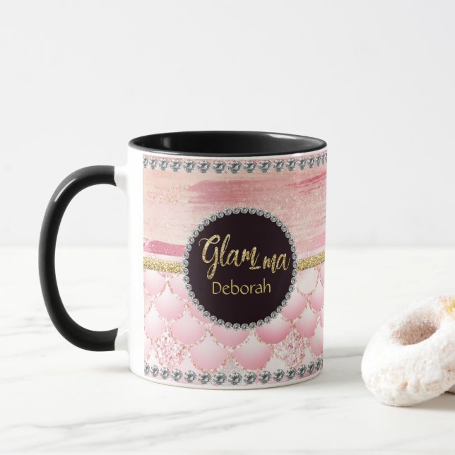 Glamorous Grandma Glam-ma Pink Glitter Shell Name Mug (With Donut)