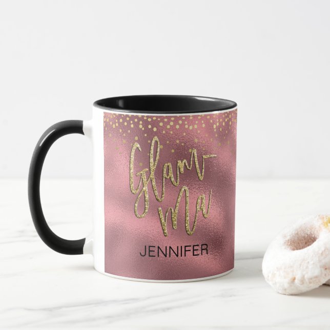 Glamorous Grandma Glamma Pink Foil Gold Dots Name Mug (With Donut)